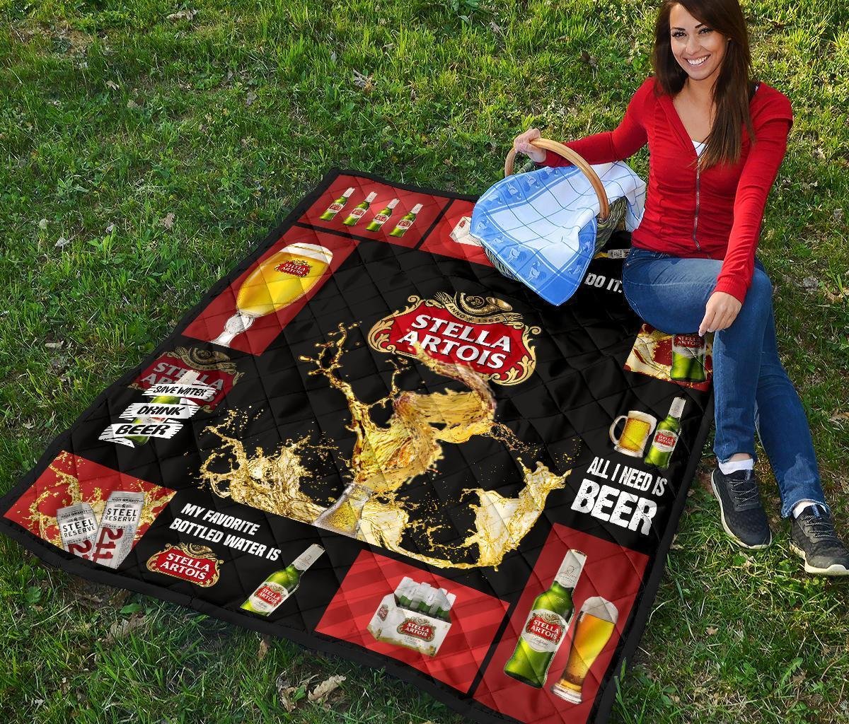 Stella Artois Quilt Blanket All I Need Is Beer Gift Idea