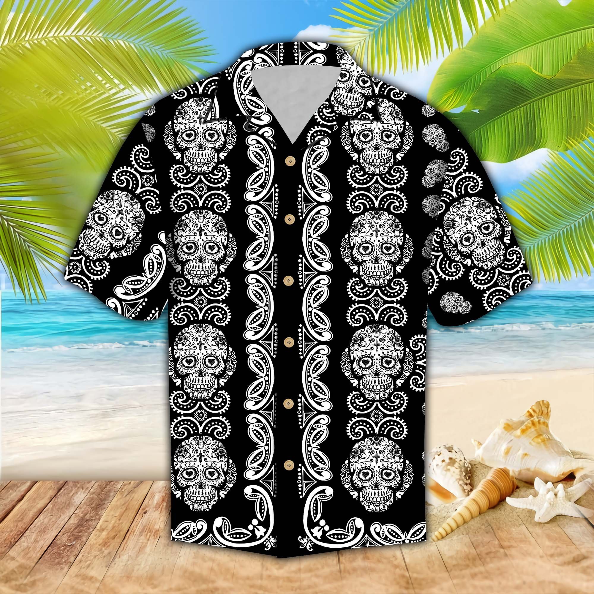 Sugar Skull Pattern Custom Button Up Hawaiian Shirt