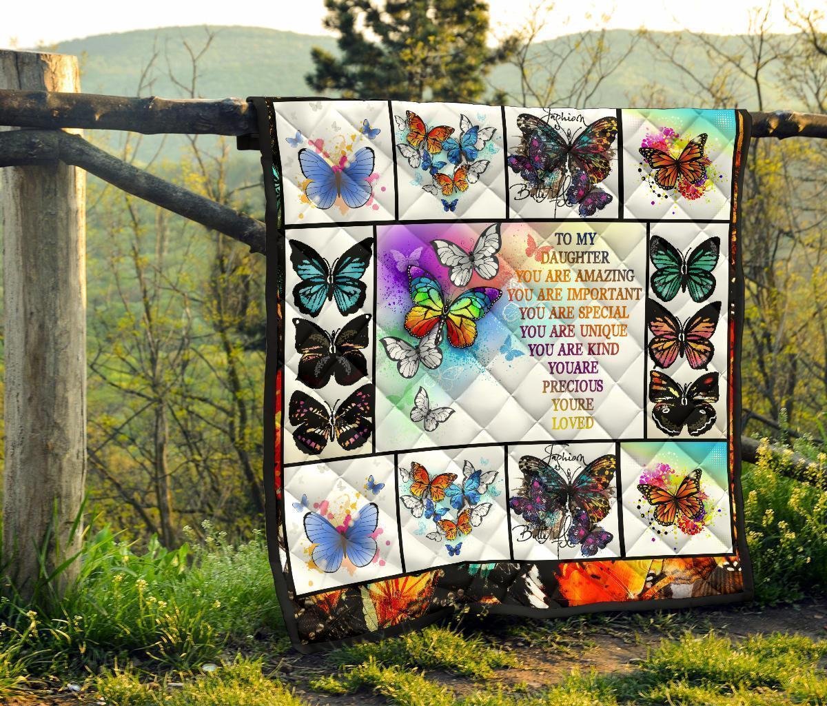 To My Daughter Butterfly Quilt Blanket Gift From Dad Mom