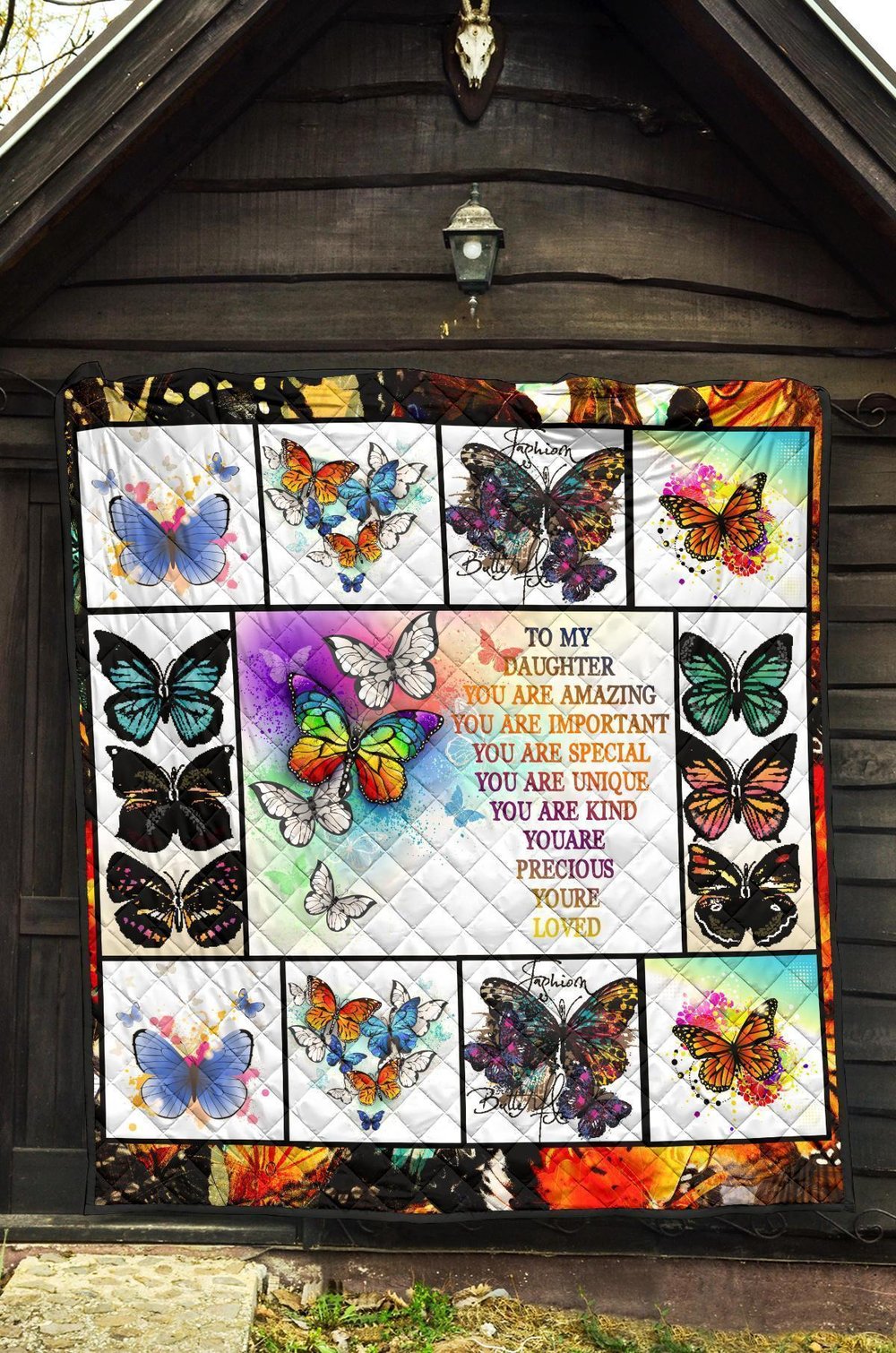 To My Daughter Butterfly Quilt Blanket Gift From Dad Mom