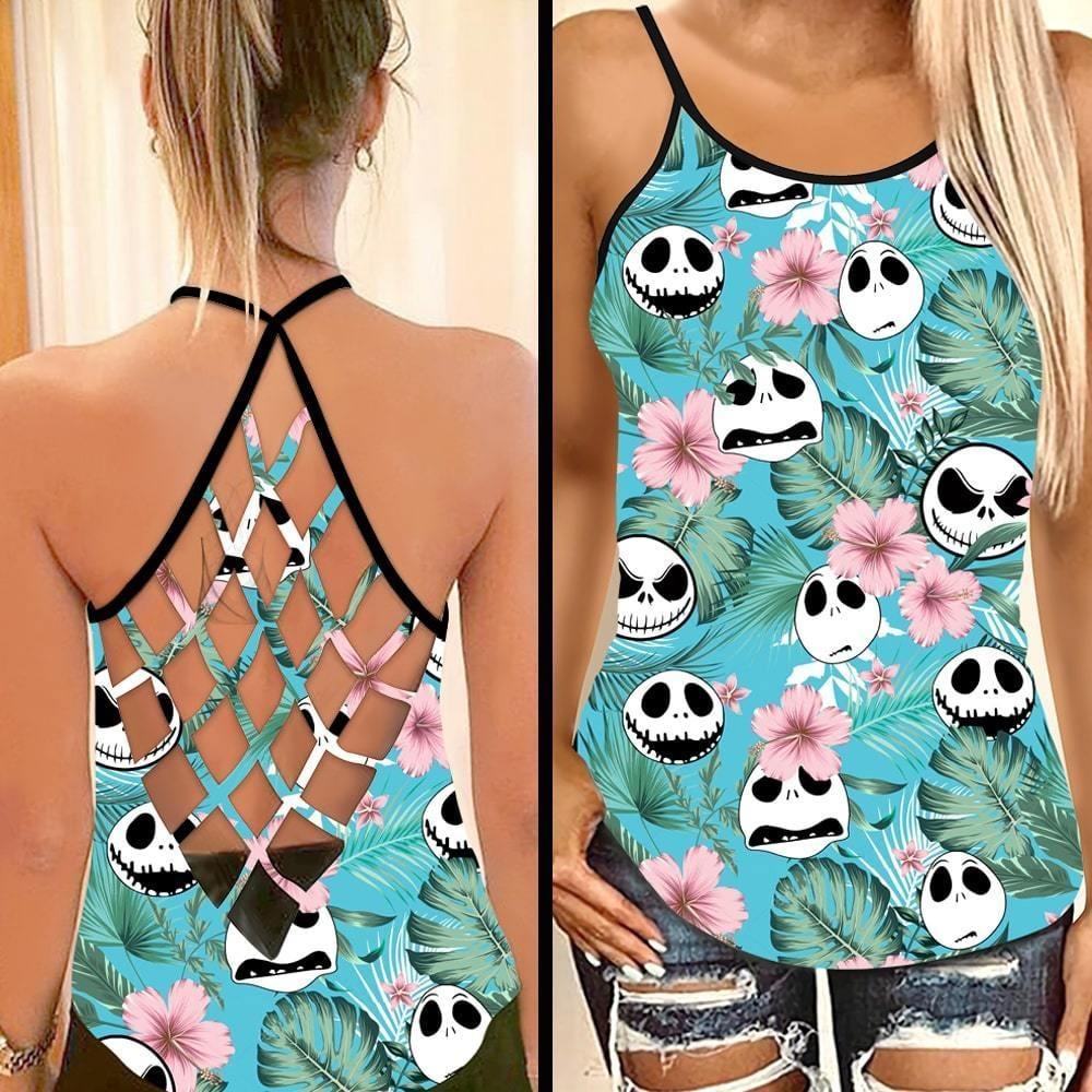 Tropical Jack Skellington Criss Cross Tank Top NBCCT49