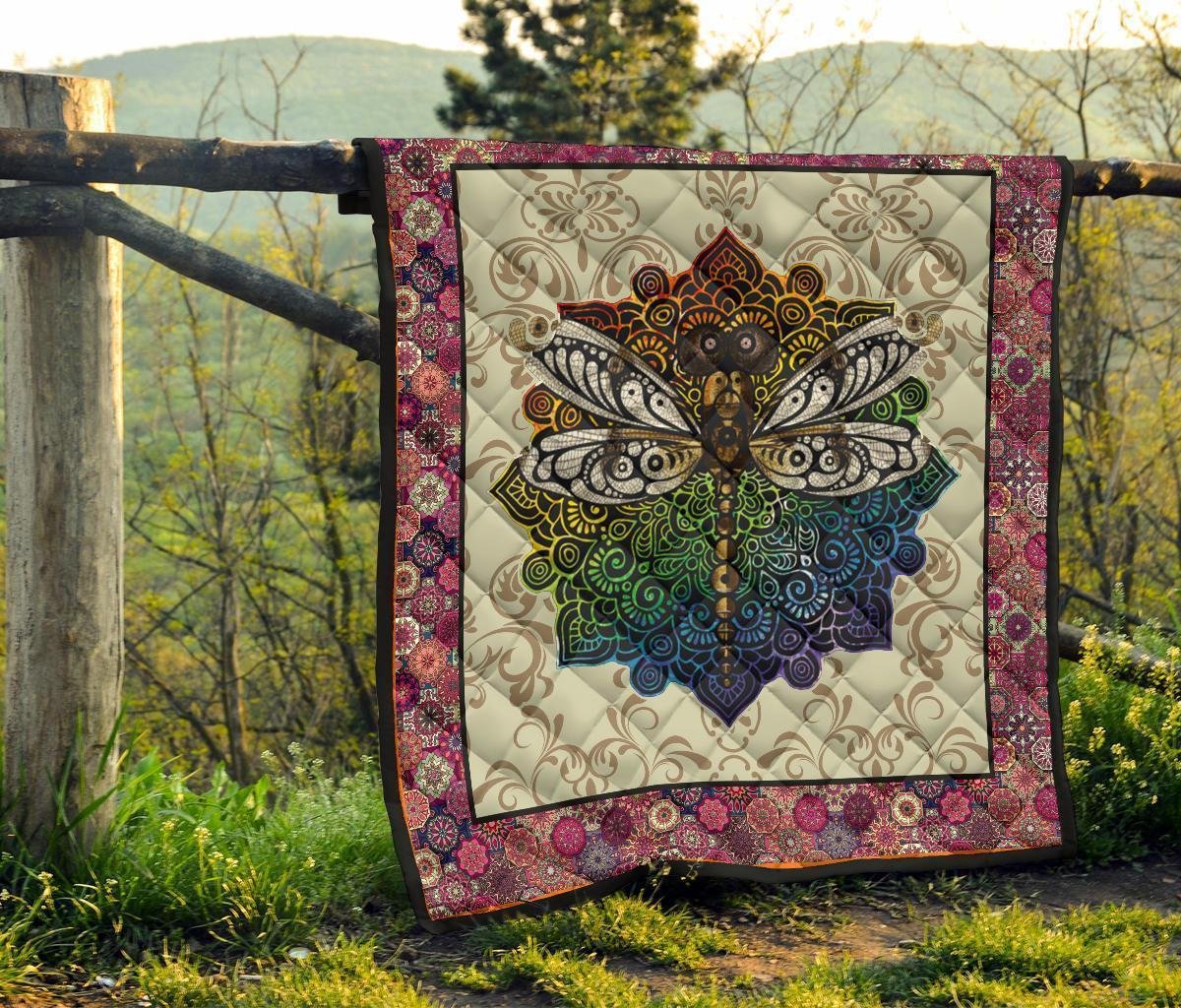 Vintage Style Mandala Dragonfly Quilt Blanket Gift Idea