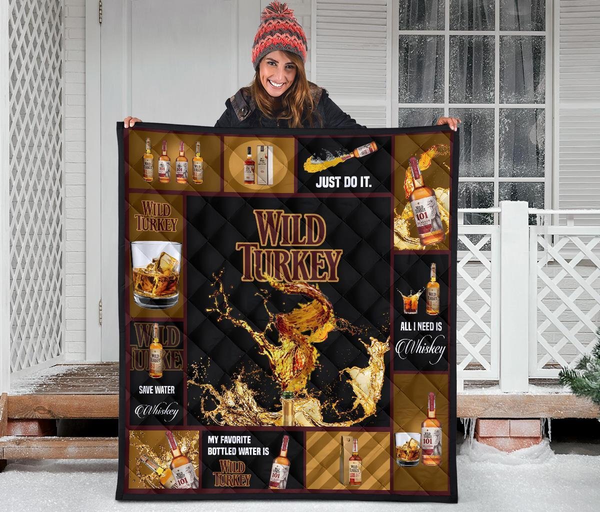 Wild Turkey Quilt Blanket All I Need Is Whisky Gift Idea