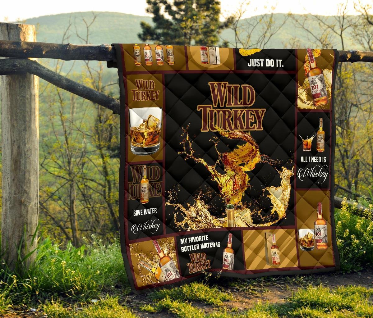 Wild Turkey Quilt Blanket All I Need Is Whisky Gift Idea