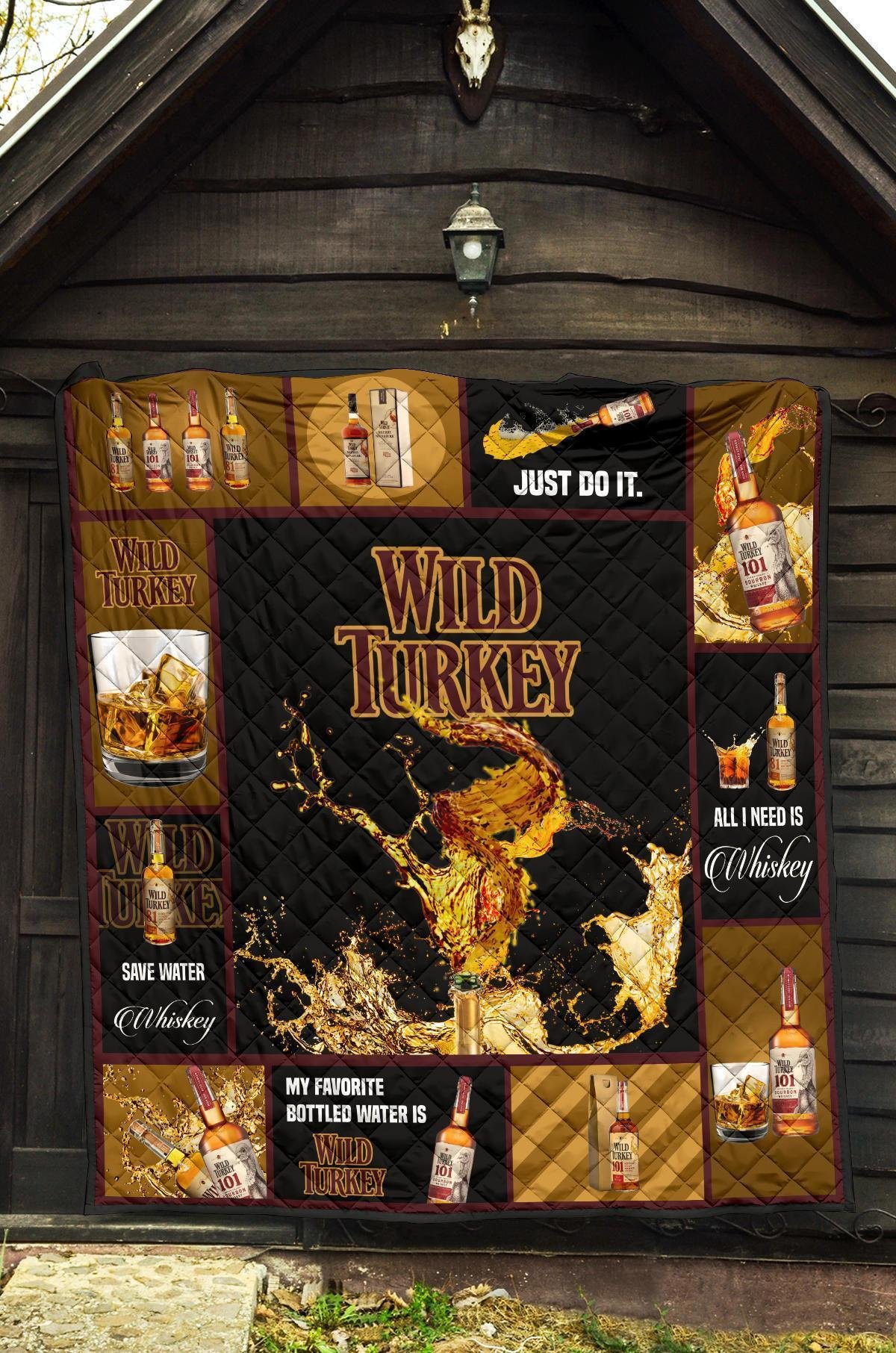 Wild Turkey Quilt Blanket All I Need Is Whisky Gift Idea