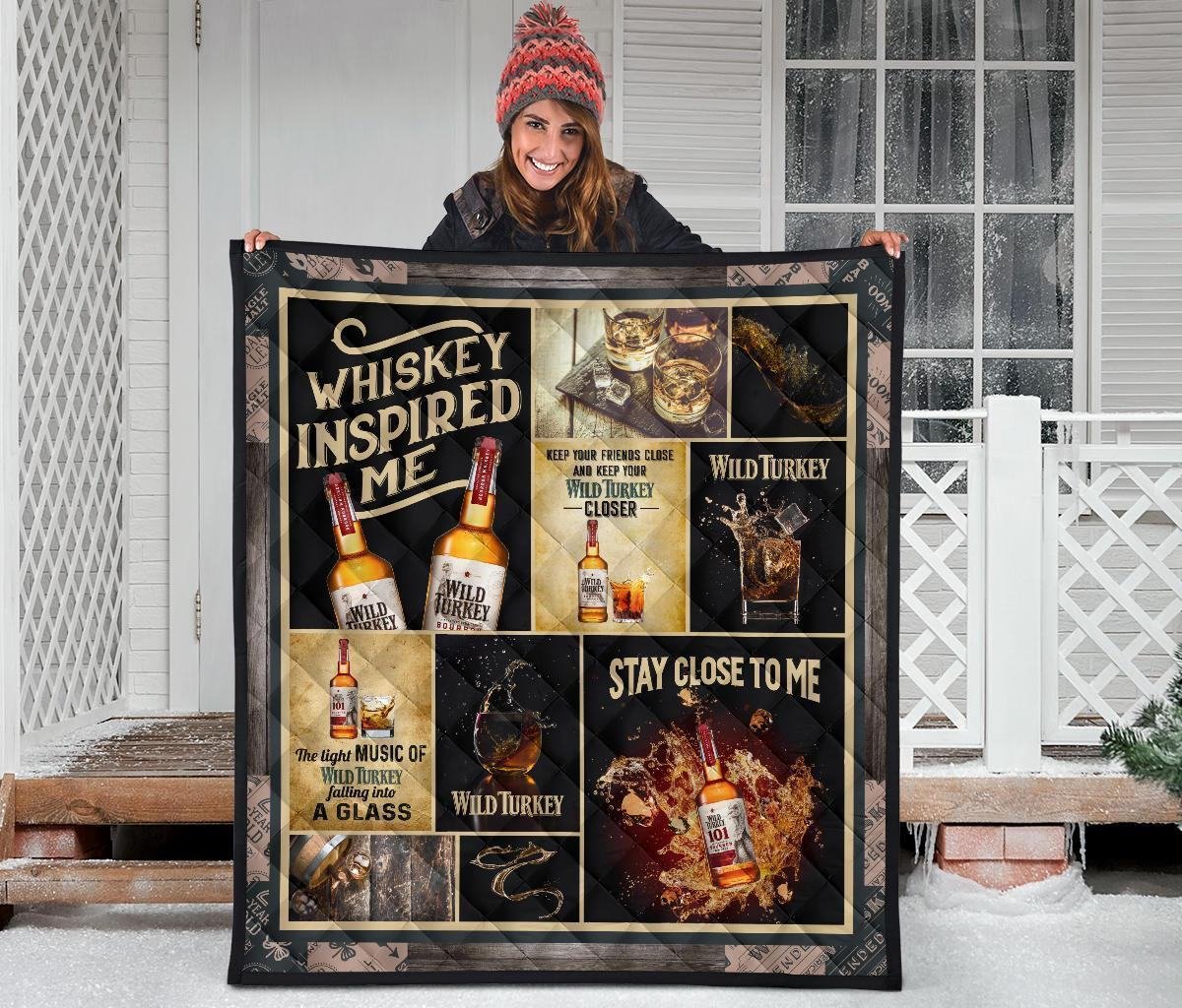 Wild Turkey Quilt Blanket Whiskey Inspired Me Funny Gift