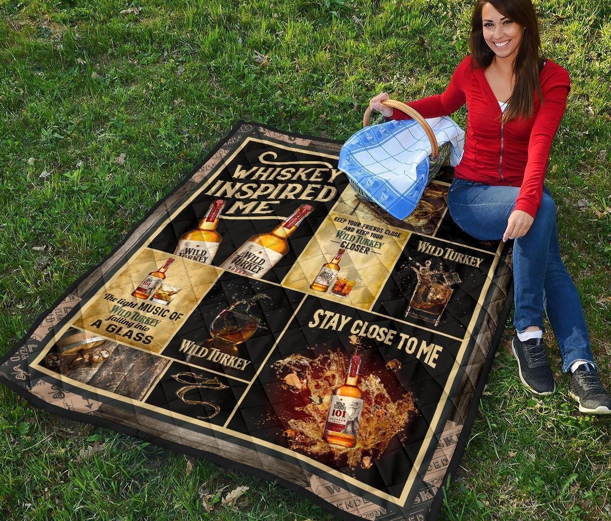 Wild Turkey Quilt Blanket Whiskey Inspired Me Funny Gift