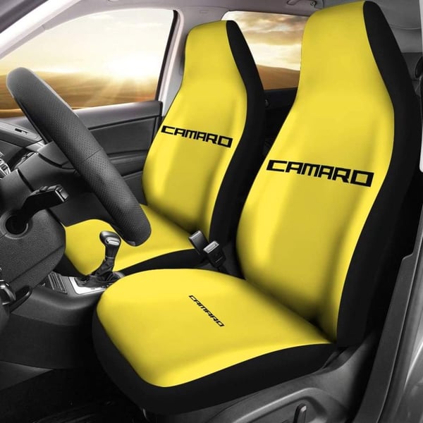 Yellow Camaro Black Letter Custom Car Seat Covers