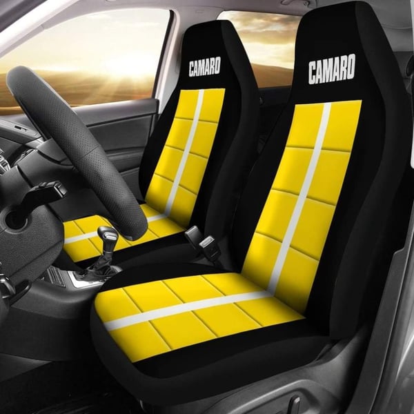 Yellow Camaro White Letters Amazing Decoration Car Seat Covers | Custom Car Seat Covers