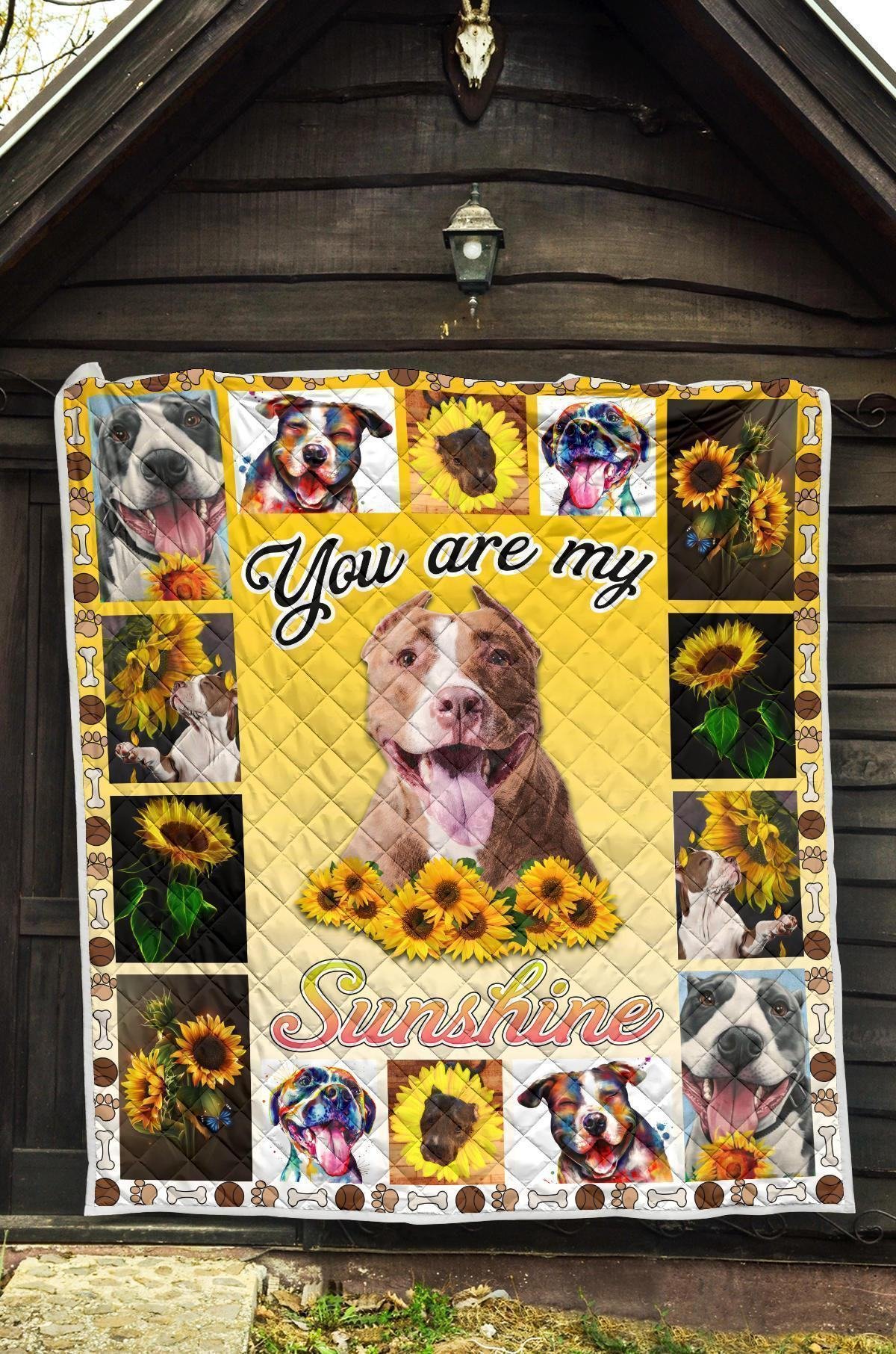 You Are My Sunshine Sunflower Pit Bull Quilt Blanket