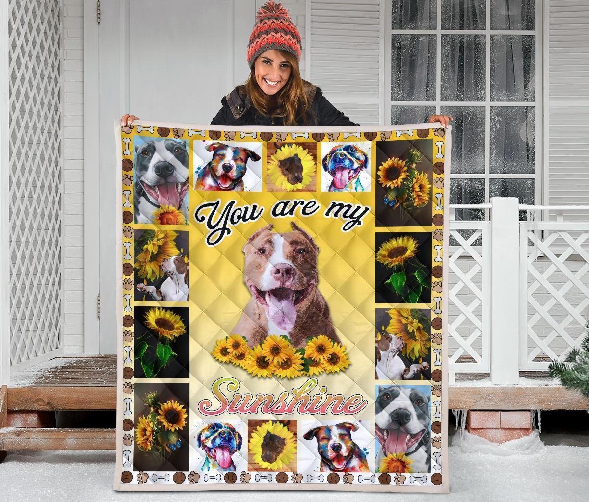 You Are My Sunshine Sunflower Pit Bull Quilt Blanket