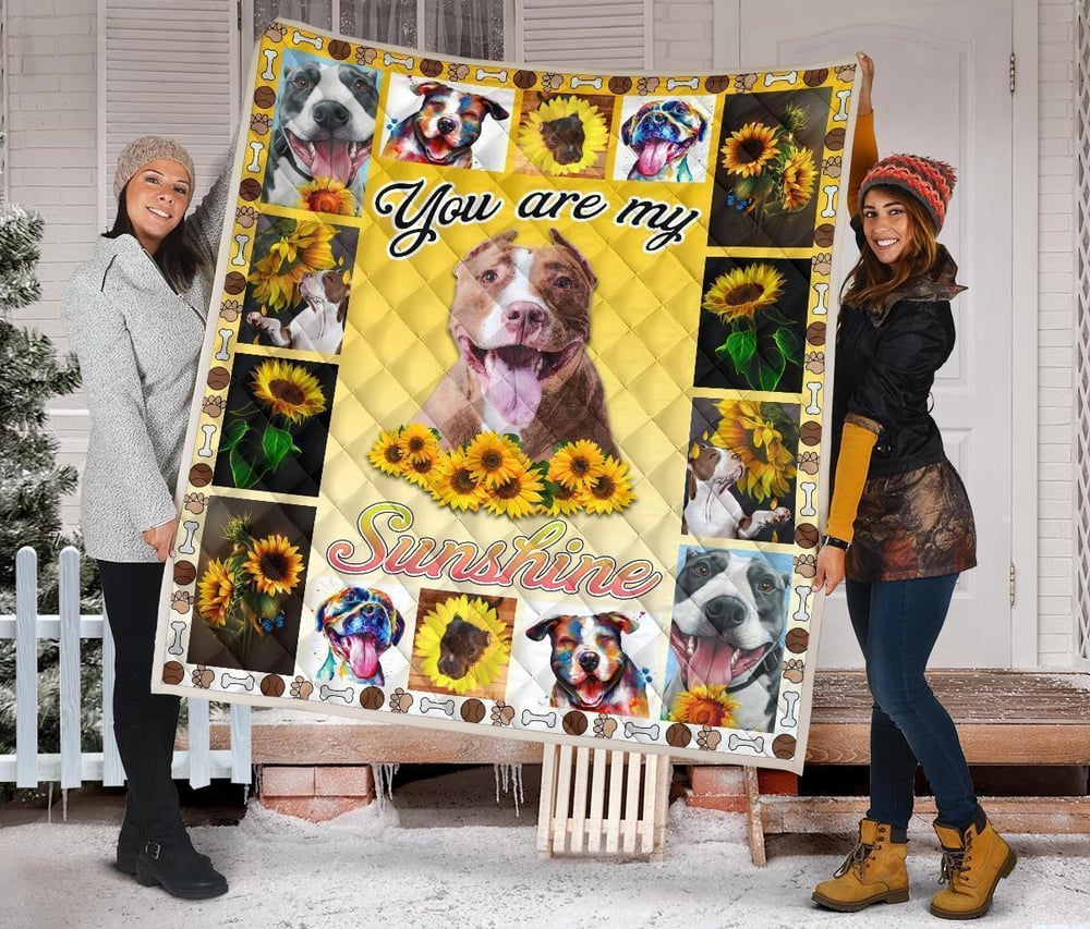 You Are My Sunshine Sunflower Pit Bull Quilt Blanket