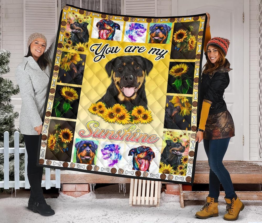 You Are My Sunshine Sunflower Rottweiler Quilt Blanket