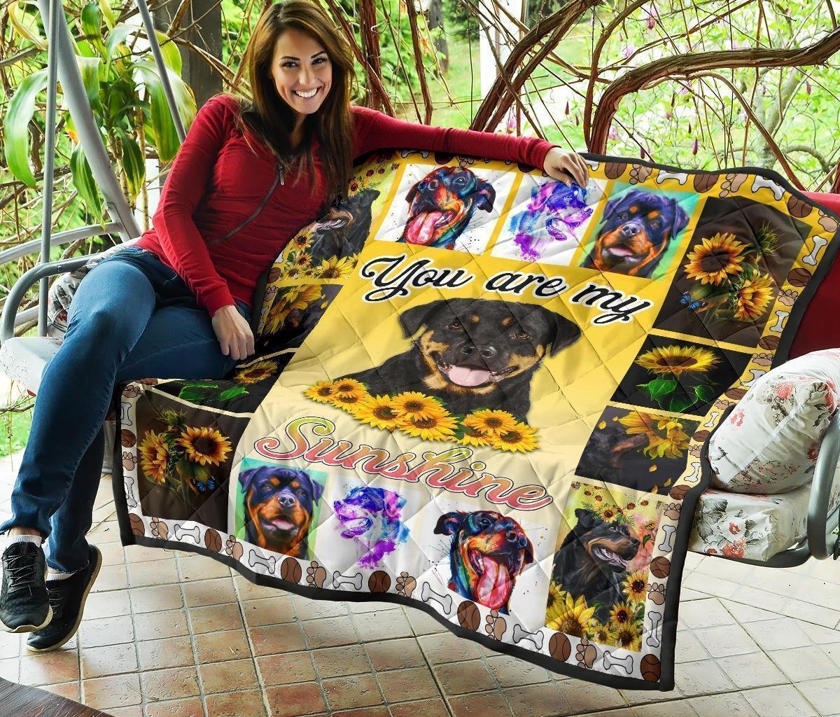 You Are My Sunshine Sunflower Rottweiler Quilt Blanket