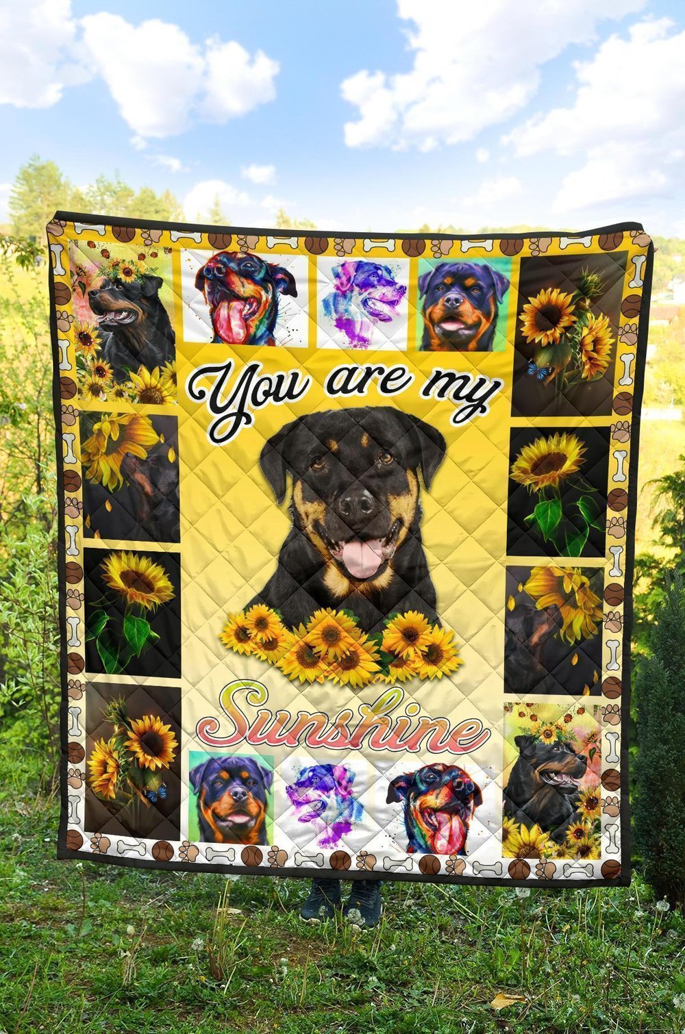 You Are My Sunshine Sunflower Rottweiler Quilt Blanket