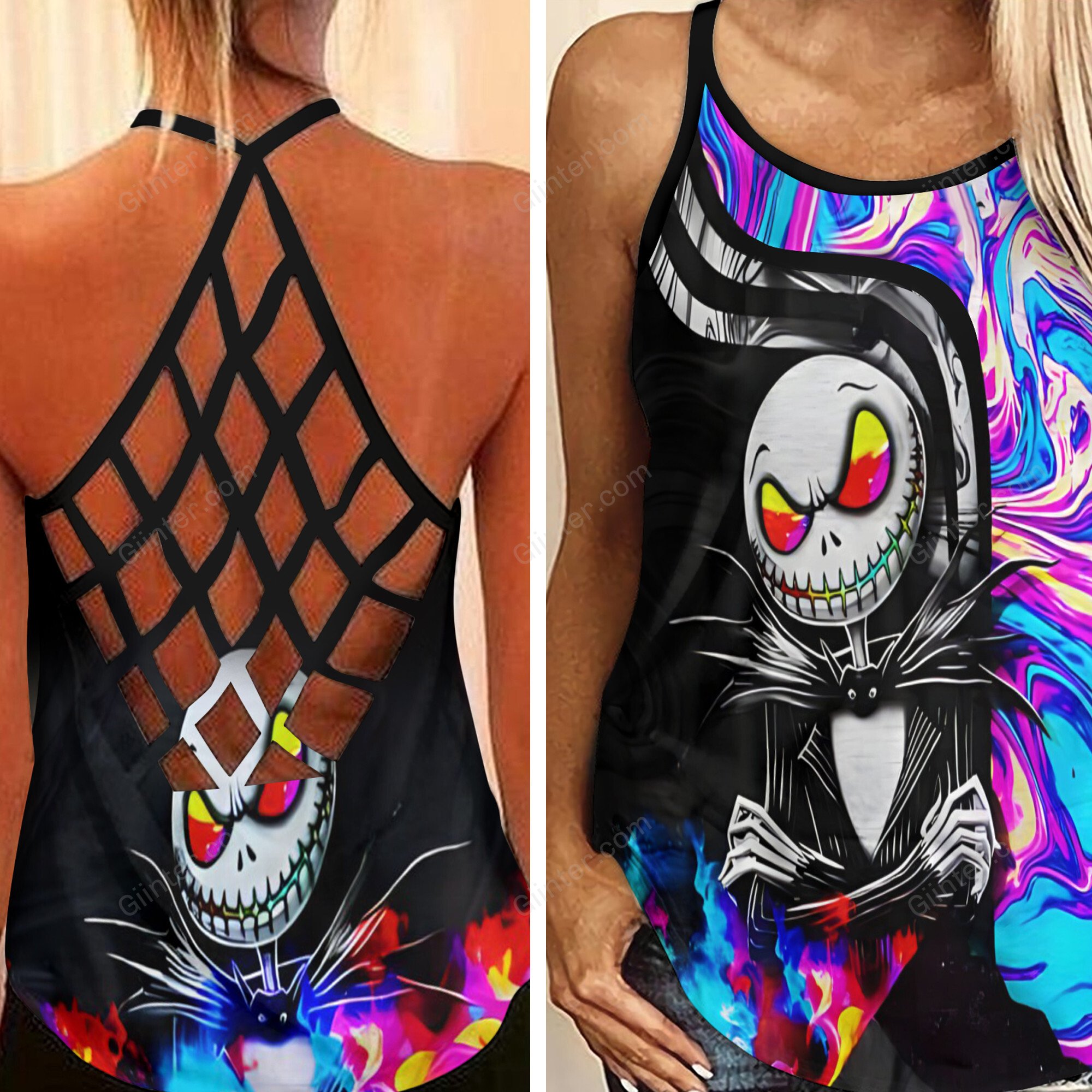 Hologram Jack Skellington Criss Cross Tank Top