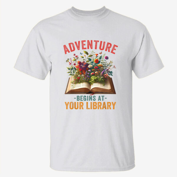Adventure Begins At Your Library Summer Reading Book Flowers T-Shirt
