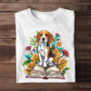 Cottagecore Beagle Dog With Book And Flower For Book Lovers T Shirt 2
