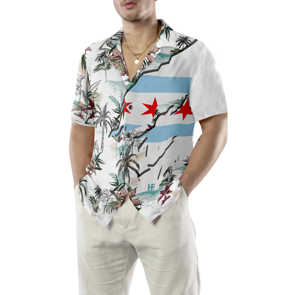 Navy Chicago Tropical Palm Island Men Hawaiian Shirt