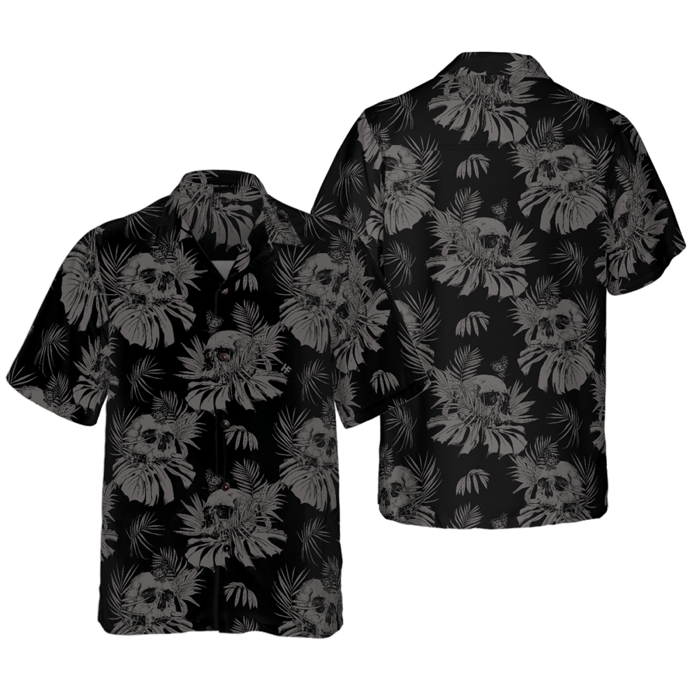 Seamless Gothic Skull With Butterfly Goth Men Hawaiian Shirt