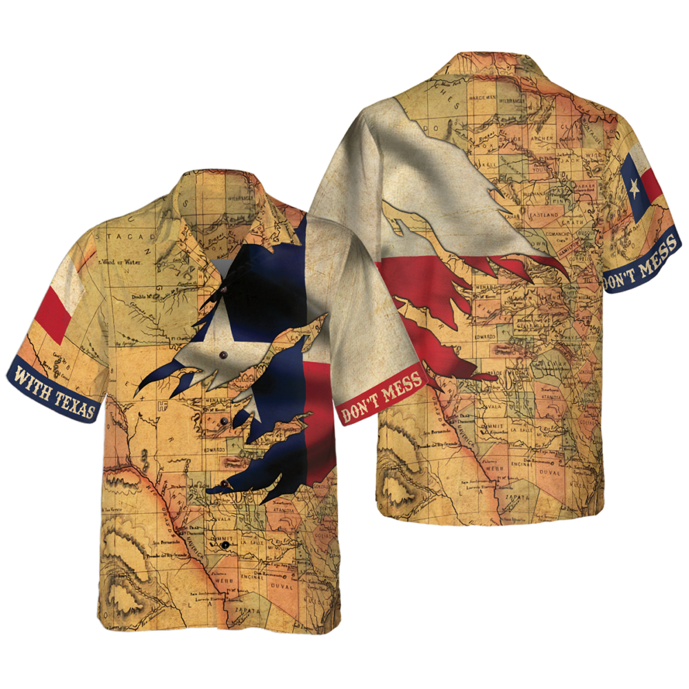 Texas Flag and Map Vintage Texas Hawaiian Shirt