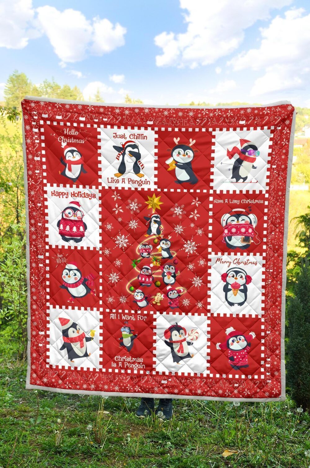 All I Want For Christmas Is Penguin Quilt Blanket Xmas Gift Idea