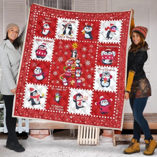 All I Want For Christmas Is Penguin Quilt Blanket Xmas Gift Idea