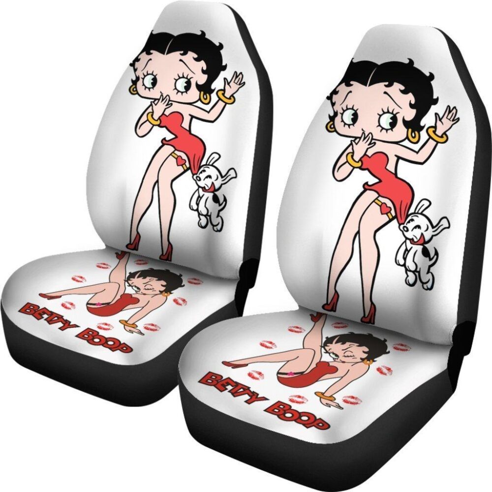 Betty Boop Car Seat Covers | Betty Boop With Dog White Cartoon Car Seat Covers