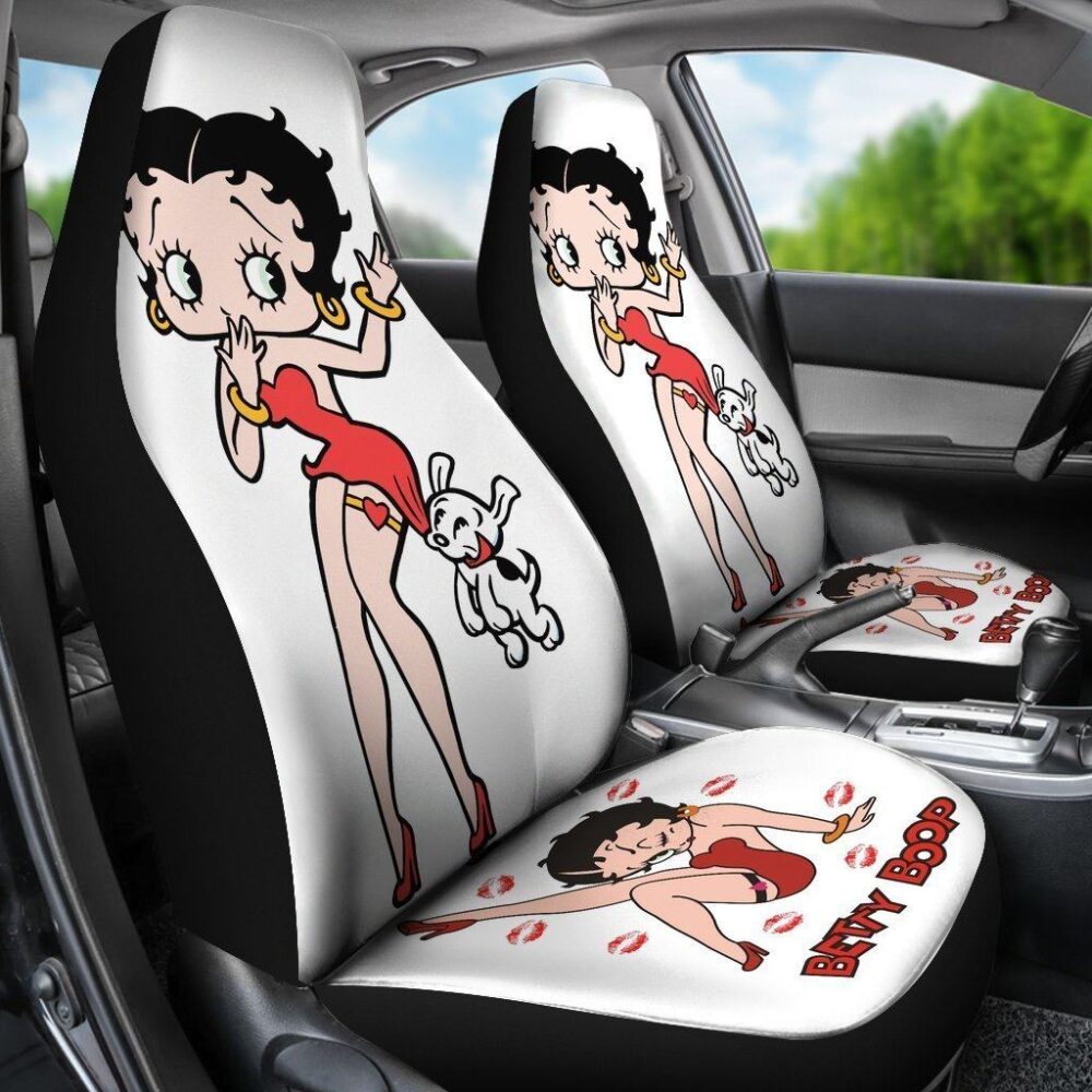 Betty Boop Car Seat Covers | Betty Boop With Dog White Cartoon Car Seat Covers