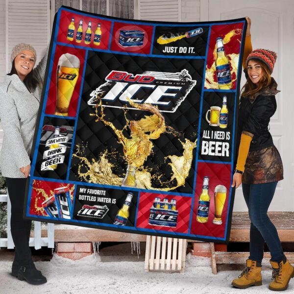 Bud Ice Quilt Blanket Beer Lover Funny Gift Idea