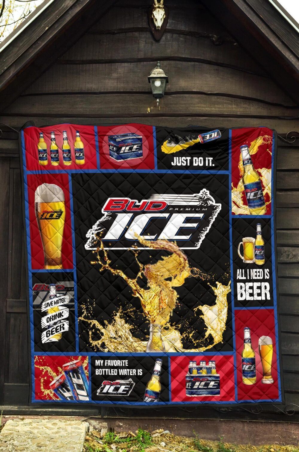Bud Ice Quilt Blanket Beer Lover Funny Gift Idea