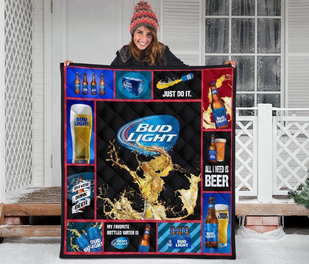 Bud Light Quilt Blanket Beer Lover Funny Gift Idea
