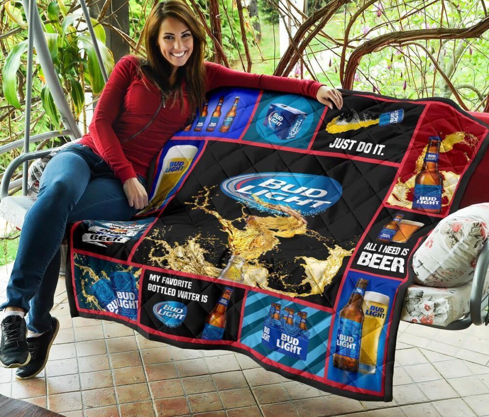 Bud Light Quilt Blanket Beer Lover Funny Gift Idea
