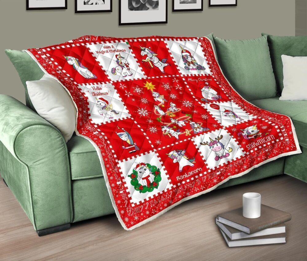 Christmas Unicorn Quilt Blanket Xmas Gift For Unicorn Lover