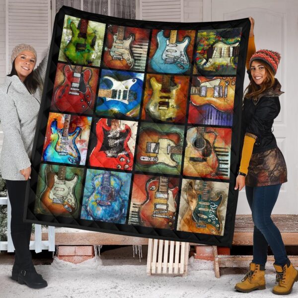 Classic Guitar Quilt Blanket Gift For Guitar Lover