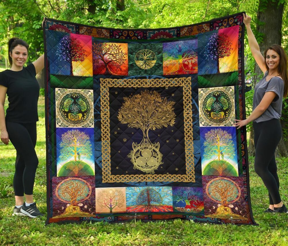 Colorful Graphic Tree of Life Quilt Blanket For Earth Lover