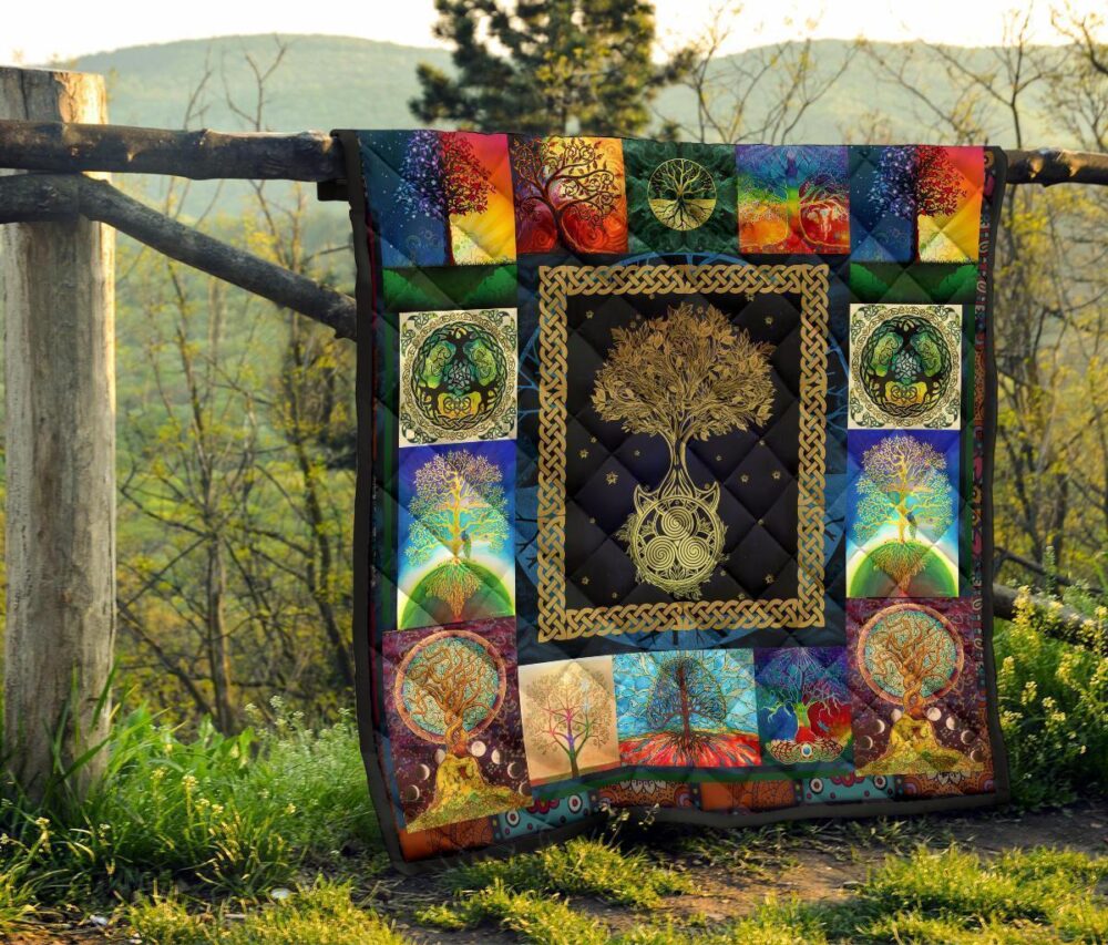 Colorful Graphic Tree of Life Quilt Blanket For Earth Lover