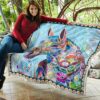 colorful horse fleece blanket gift for horse lover htamu