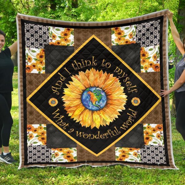 Colorful What a Wonderful World Sunflower Quilt Blanket Gift