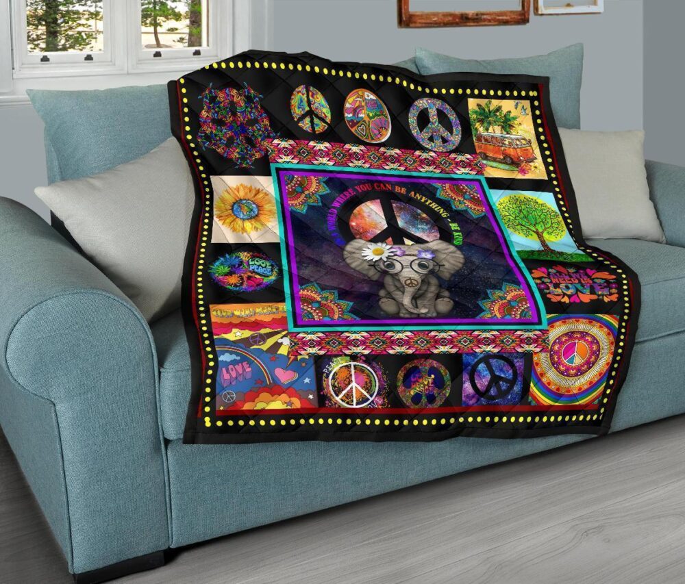 Cute Hippie Elephant Quilt Blanket Funny Gift Idea