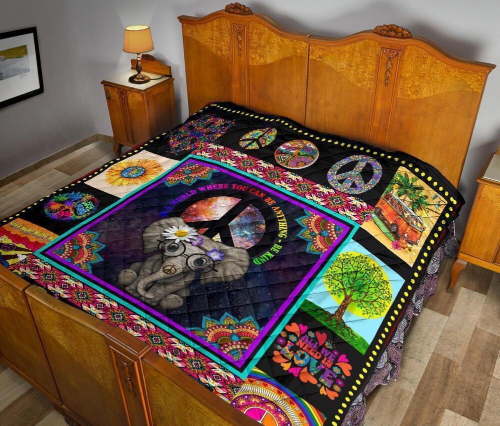Cute Hippie Elephant Quilt Blanket Funny Gift Idea