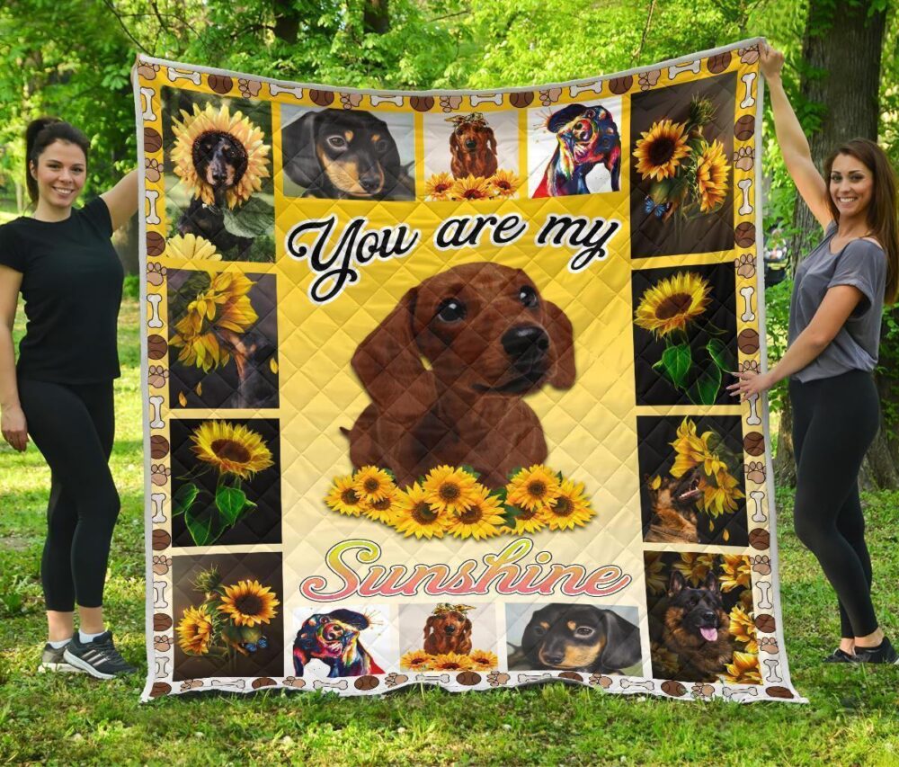 Dachshund You Are My Sunshine Sunflower Quilt Blanket