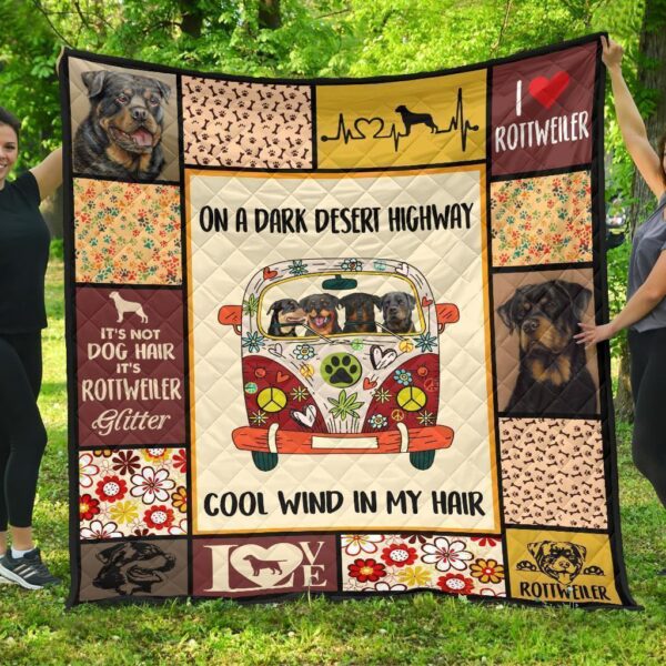 Dog On Dark Desert Highway Hippie Van Rottweiler Quilt Blanket
