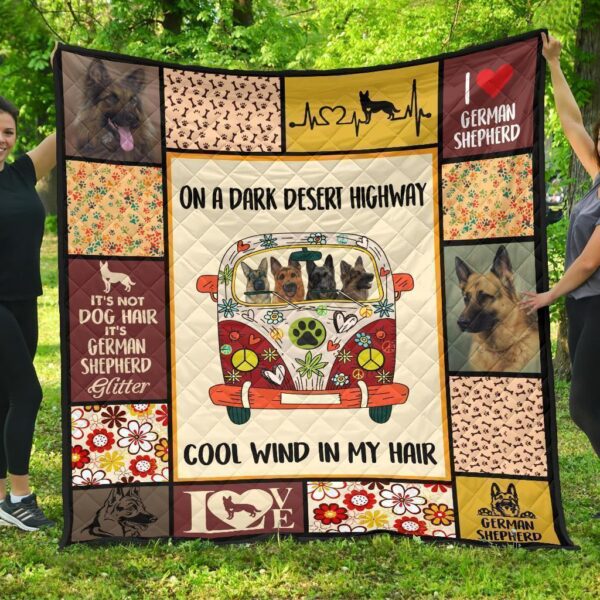 Dog On Dark Desert Hippie Van German Shepherd Quilt Blanket