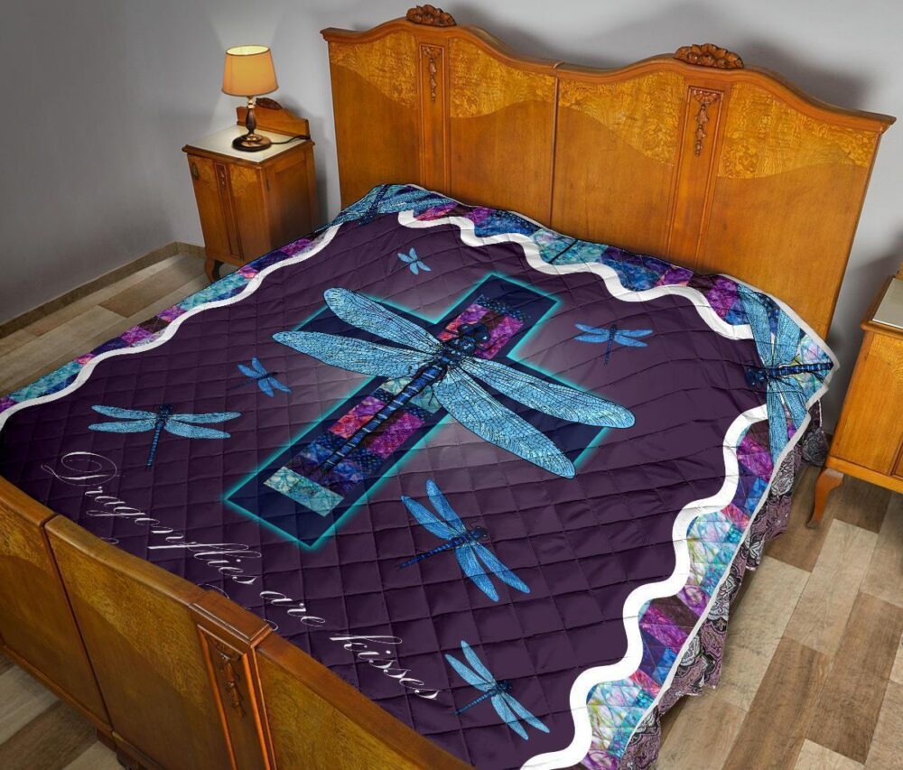 Dragonflies Are Kisses From Heaven Quilt Blanket Dragonfly Lover