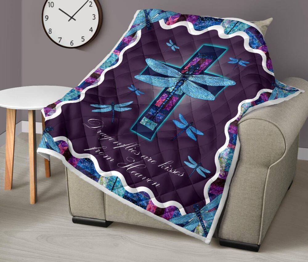 Dragonflies Are Kisses From Heaven Quilt Blanket Dragonfly Lover