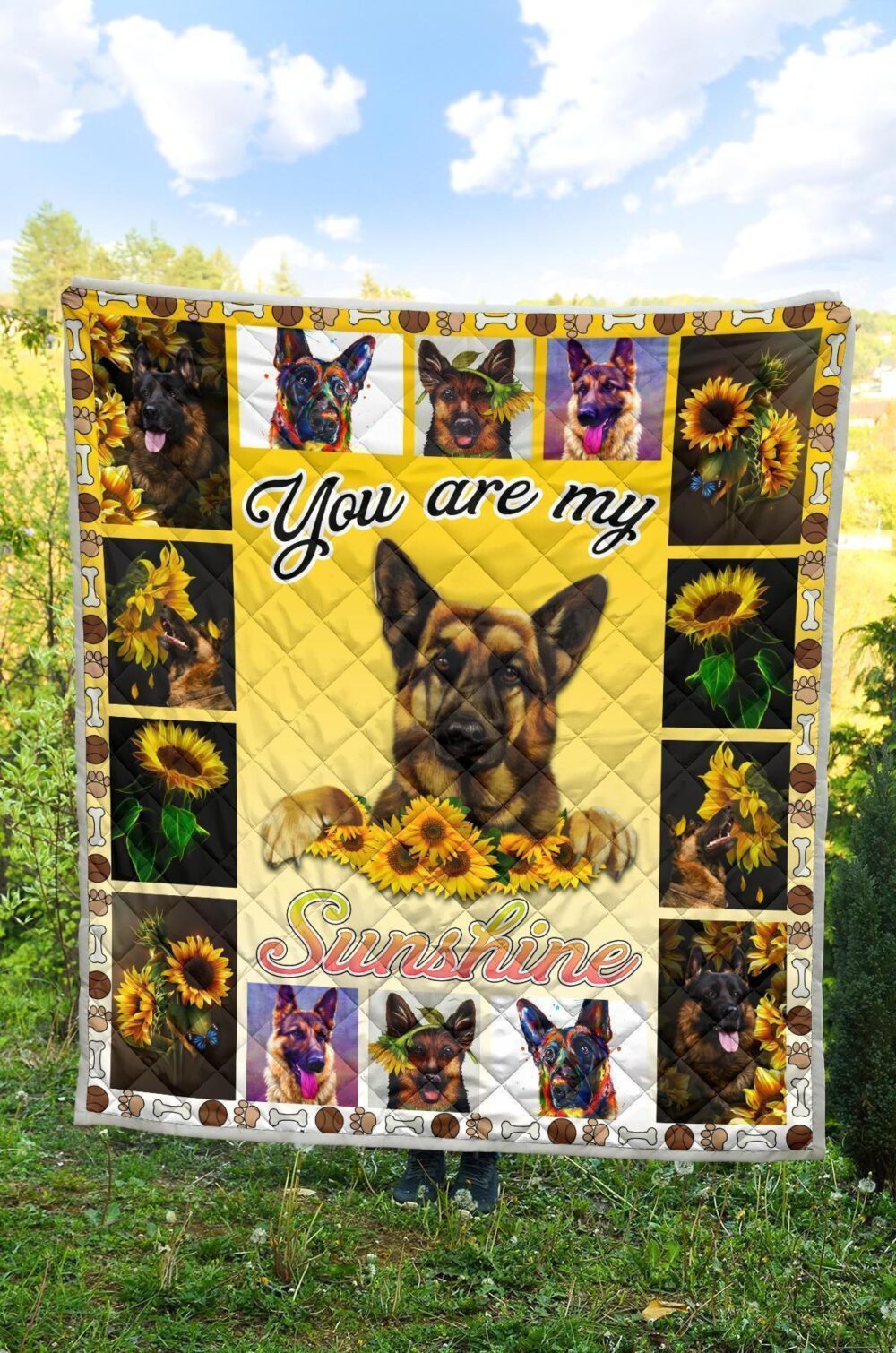 German Shepherd You Are My Sunshine Sunflower Quilt Blanket