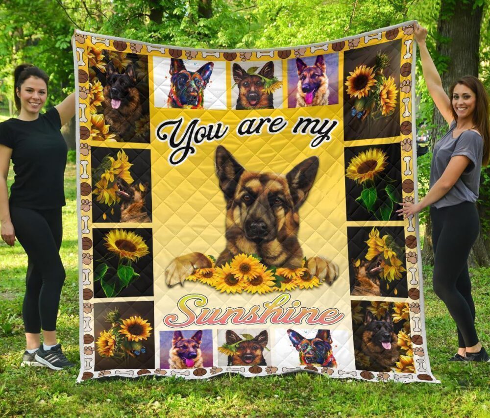 German Shepherd You Are My Sunshine Sunflower Quilt Blanket