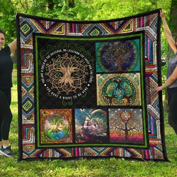Graphic Art Tree of Life Quilt Blanket Gift For Earth Lover