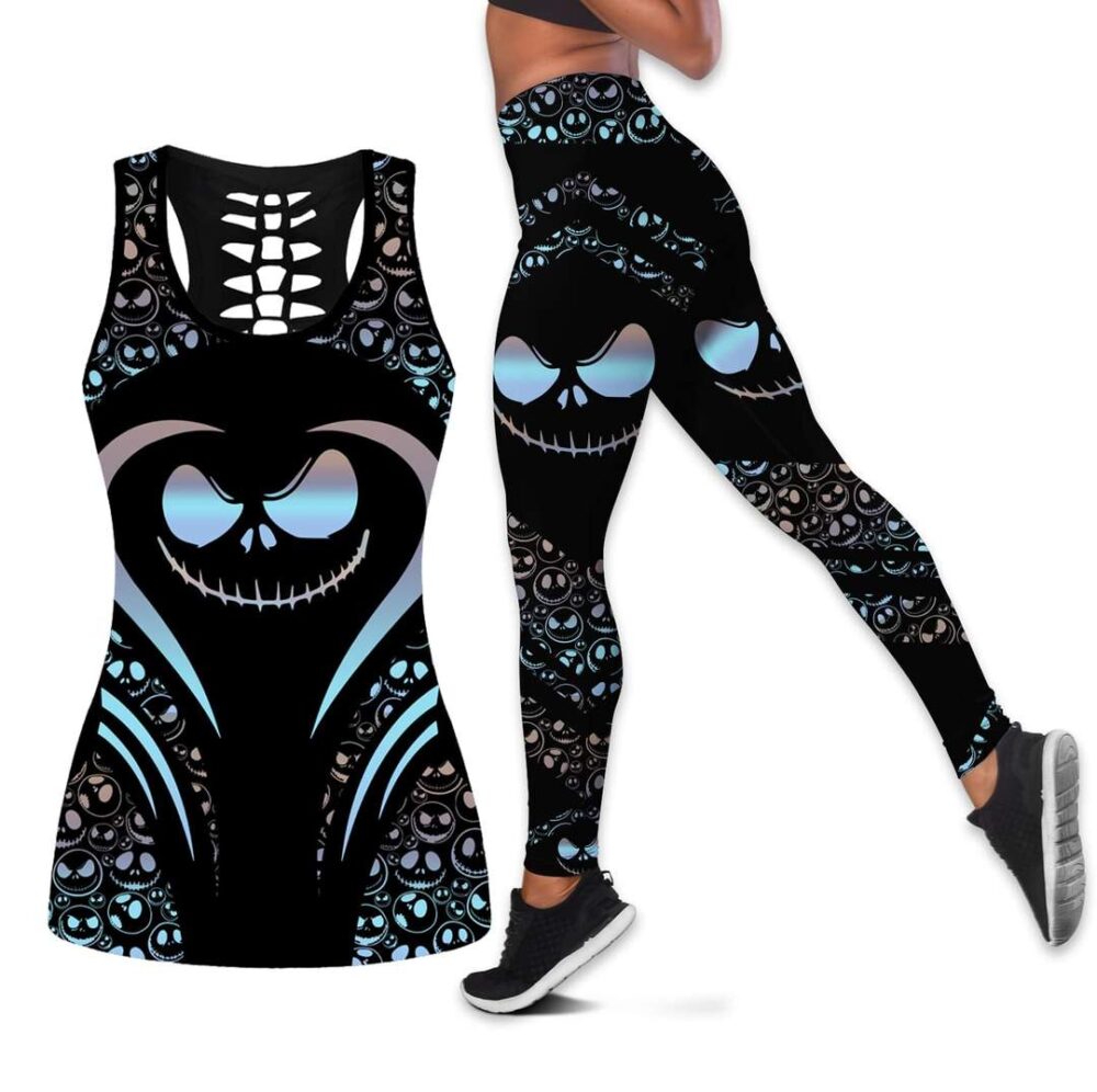 Hologram Jack Skellington Faces Tank Top Legging Set Outfit | CTLJS62